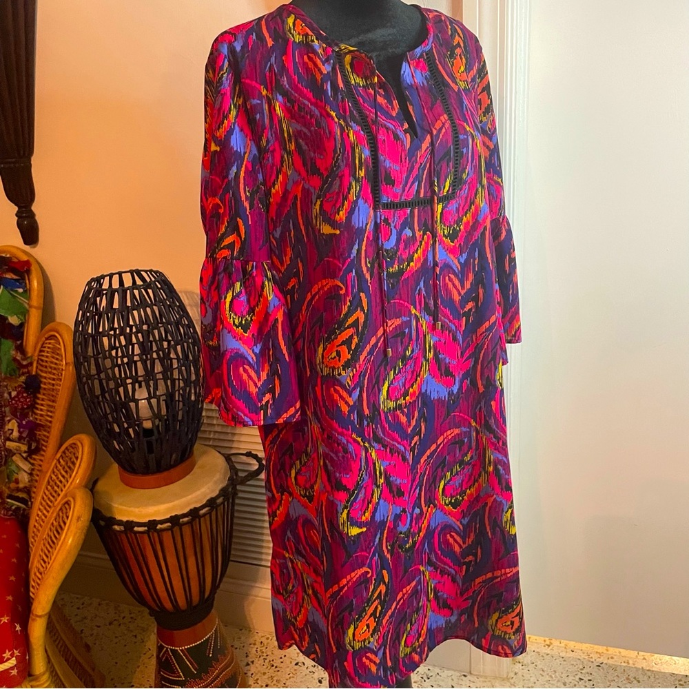 PAPPAGALLO Print Pullover Shift Dress! 3/4 Sleeve! Lined! Great condition. Sz 12